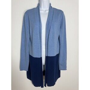 J Mclaughlin Blue Colorblock Open Front Cashmere Long Cardigan Women Medium